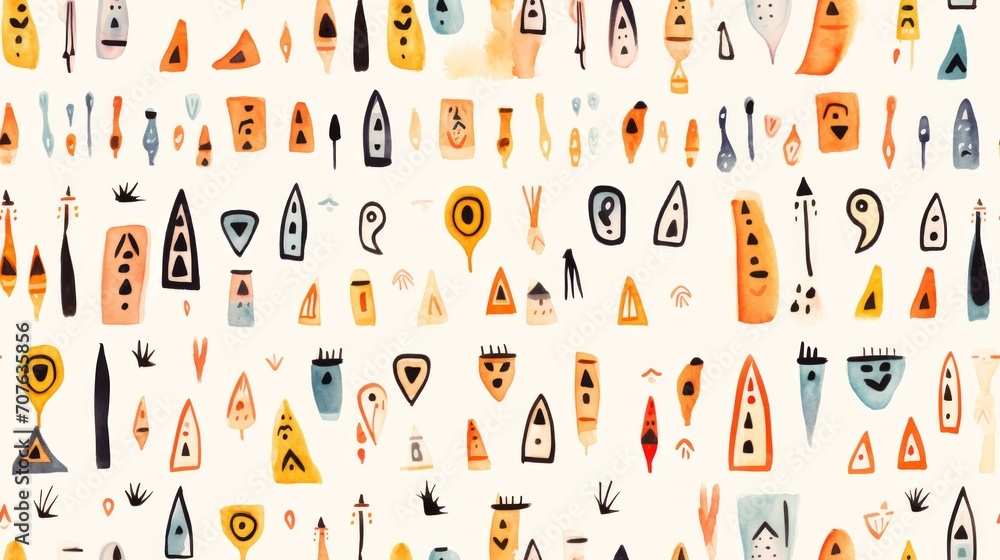 Poster simple aquarelle hieroglyphs generative ai
