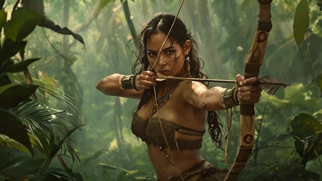 As the sound of rustling leaves and snapping twigs signals her approach, the Amazonian warrior readies her bow and gets ready to unleash her deadly ambush upon her unsuspecting Fantasy animatio