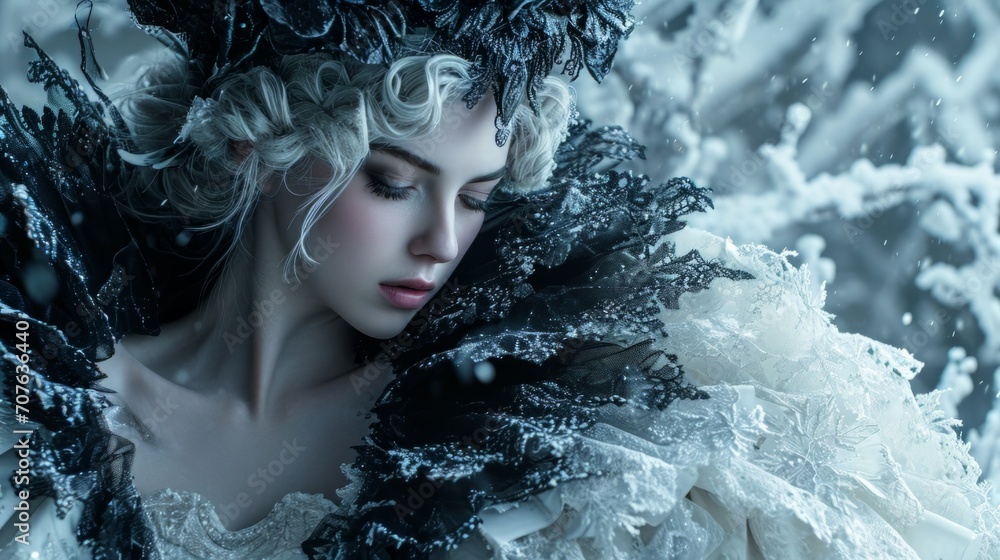 Aufkleber snow queen with a striking appearance: skin as pale as snow and adorned in a majestic gown blending 