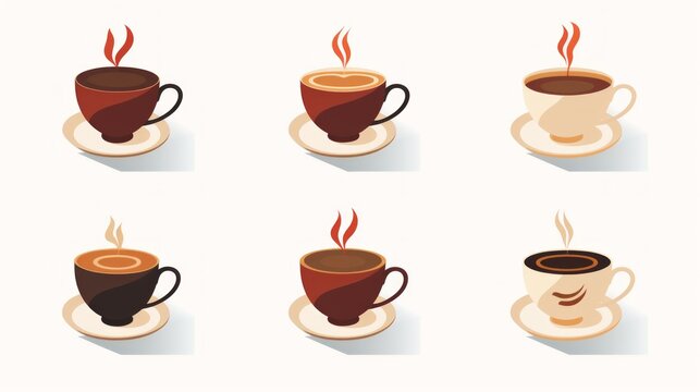 Super detailed modern flat illustration. Set of 6 icons: coffee cup Super detailed modern flat Generative AI