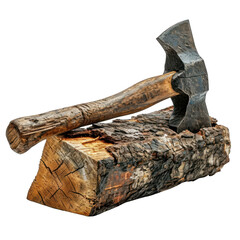 Axe and Log Isolated on Transparent or White Background, PNG