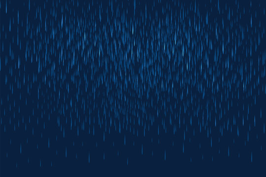 Rainfall water drops and cloudy sky. Falling rain drops, rainy weather dark blue background