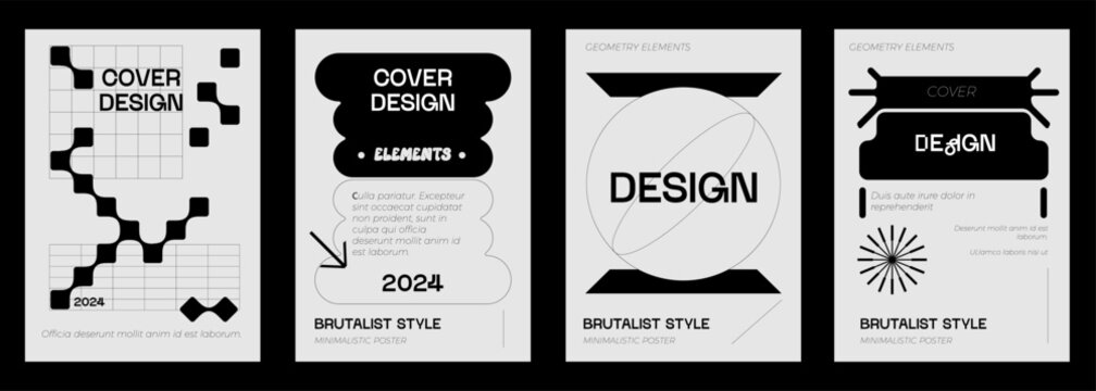 Posters with silhouette minimalistic  figures, extraordinary graphic assets of geometrical shapes swiss style, Modern minimal monochrome print brutalist.