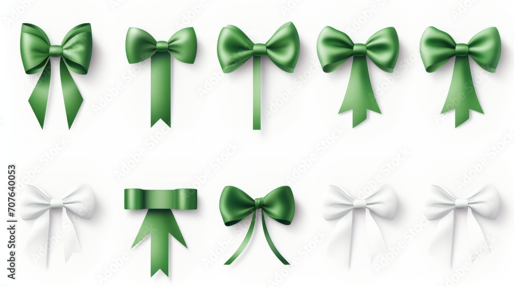 Aufkleber set of different green ribbons, on a white isolated background generative ai