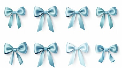 set of different blue ribbons, on a white isolated background Generative AI