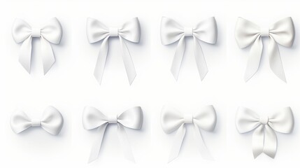 set of different white ribbons, on a white isolated background Generative AI