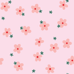 Japanese Cute Pink Flower Fall Vector Seamless Pattern