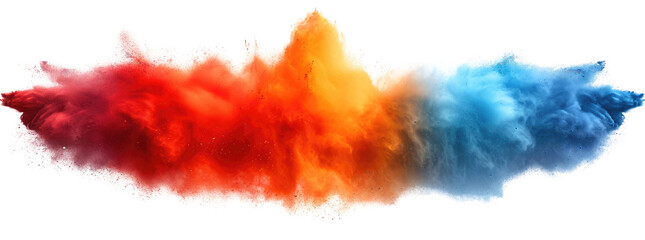 Holi color festival rainbow colours powder explosion isolated on white, transparent, PNG - obrazy, fototapety, plakaty