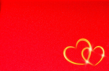 Red greeting background with hearts. A Valentine's day card.