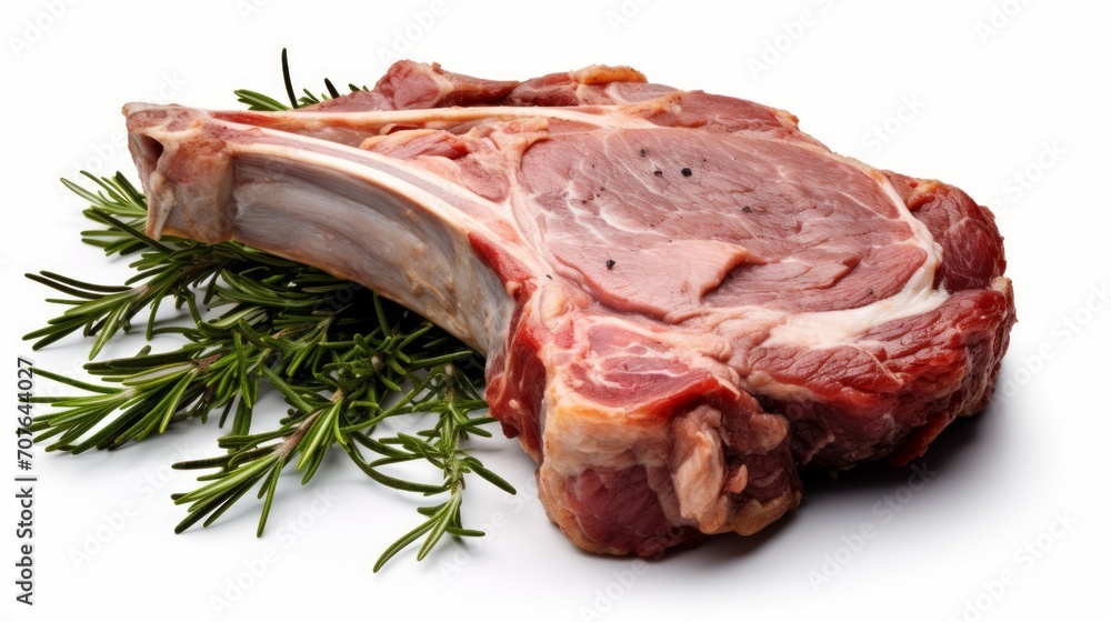 Poster a flavorful lamb shoulder chop captured in a close-up realistic photo against a white background gen