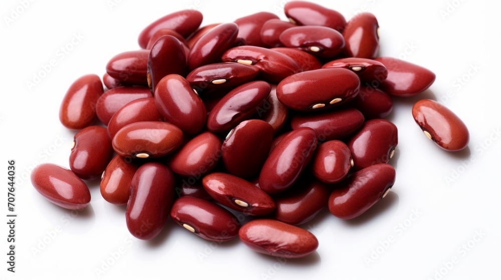 Poster A small heap of kidney beans captured in a close-up realistic photo against a white background Generative AI