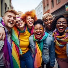 Stock image of LGBTQ community members supporting each other and sharing moments of joy and celebration Generative AI