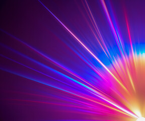 Iridescent sparkling glow. Led neon purple pink gold glowing. Refraction of rays through a prism