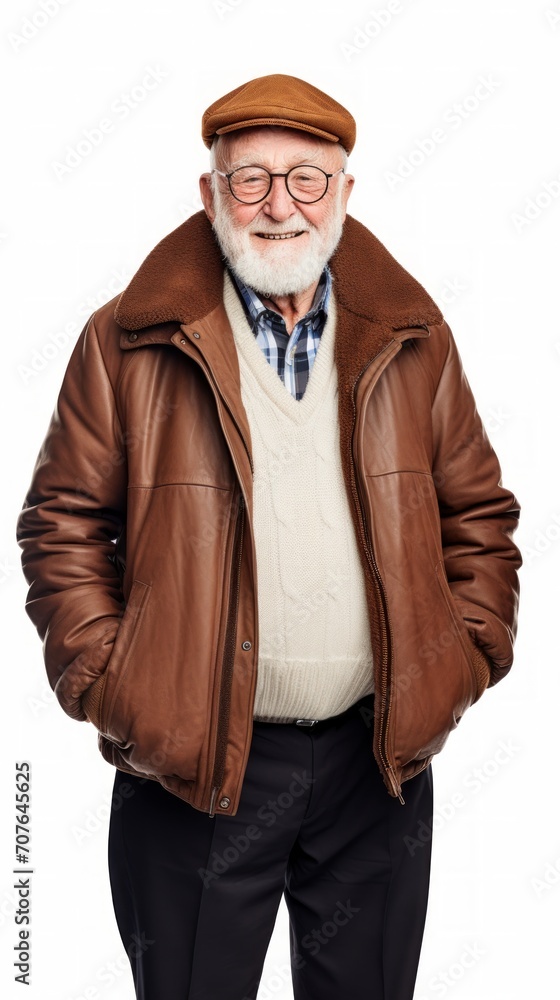 Aufkleber stock image of a grandpa in a relaxed outfit on a white backdrop generative ai
