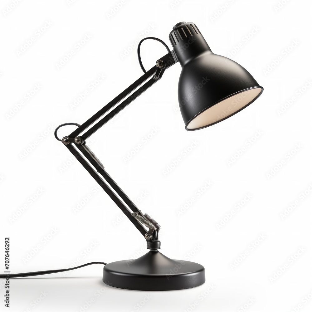 Poster stock image of an office table lamp on a white background, adjustable, task lighting generative ai