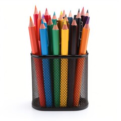 Stock image of an office pen holder on a white background, neat, organized storage for pens Generative AI
