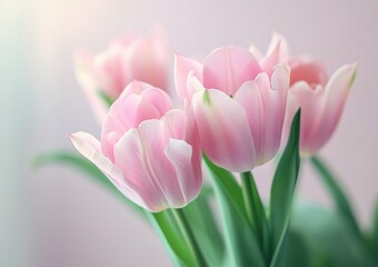 Pink tulips on a light pastel background