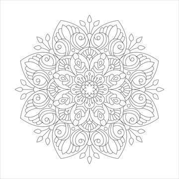 Stylized mandala with linear and floral pattern for Coloring book page