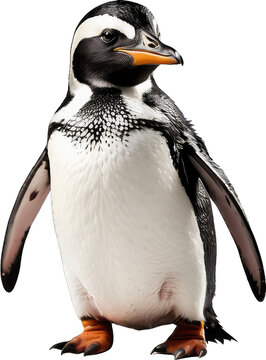 Penguin standing looking away isolated on transparent PNG background