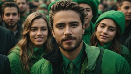 People on St. Patrick day Celebration, Green Hat, Young people perform St. Patrick day, Green clover, St. Patrick's Day, Shamrocks, Generative AI