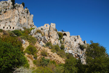 Fototapeta na wymiar Crusader Castle St. Hilarion is the ruin of a hilltop castle in Northern Cyprus not far from Kyrenia, Northern Cyprus
