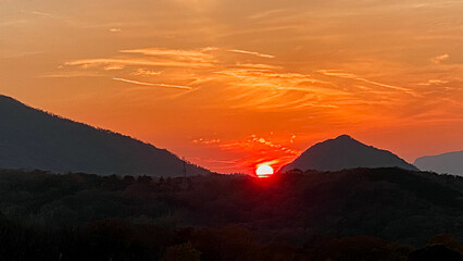 Colorful sunset on the mountain top mountain sunset scenery Landscape with tall mountains with...