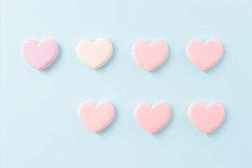 blank pink hearts on a blue background