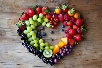 fruit and berries heart shaped