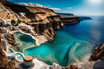 A secluded swimming spot nestled among the cliffs of Santorini, offering a refreshing dip in the...