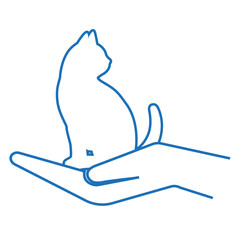 Illustration of caring for animals.Hand of a man with a cat on a white background.