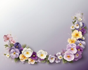 Banner, postcard with pansy and copy space for text.  Valentine's Day, Mother's Day, Women's Day. 