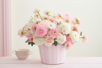 bouquet of pink and white flowers in vase