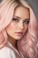 Fototapeta premium A blonde girl wears a pink dress and looks elegant.generative AI