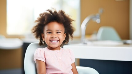 Happiness cute African American child and dentist for checkup and treatment of teeth at clinic - obrazy, fototapety, plakaty