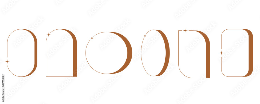 Poster aesthetic frame shape. outline minimal graphic elements with stars. abstract boho arches with sparkl