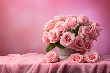 Elegant Pink Roses on Silken Drapery