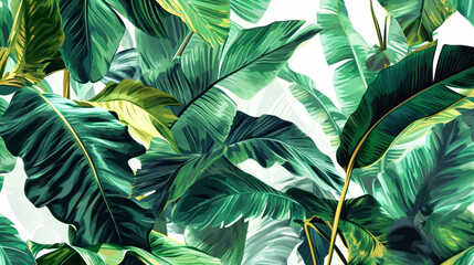 Top view of big green palm leaves and monstera plant on white background. space for product placement or text. Resort and vacation concept.