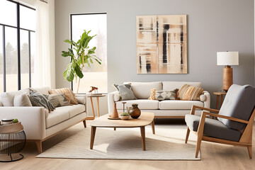 Interior of living room in Scandinavian style with sofa