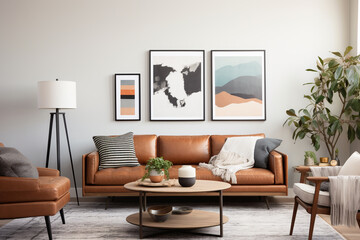 Interior of living room in Scandinavian style with sofa