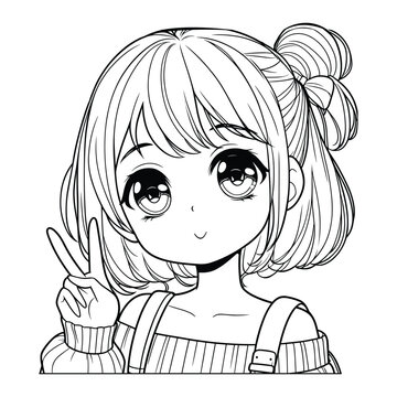 Simple female vector cute chibi flat vector, Manga Girl