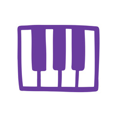 Cute purple piano icon. Vector flat hand drawn musical illustration in cartoon style