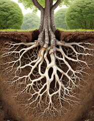 root system of a tree deep underground - obrazy, fototapety, plakaty