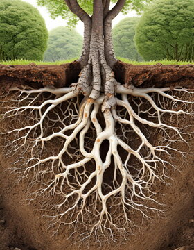 root system of a tree deep underground