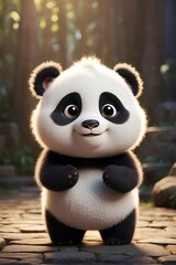 A fluffy, lovable baby panda with big, round eyes and a wise, sparkling gaze