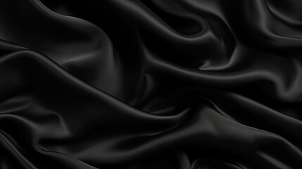 Fototapeta premium Abstract dark black background. black fabric texture background. black silk satin. Curtain. Luxury background for design. Shiny fabric. Wavy folds. 
