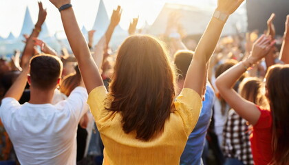 Crowd raising their hands at music concert