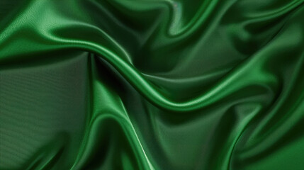 Fototapeta premium Abstract green background. green fabric texture background. green silk satin. Curtain. Luxury background for design. Shiny fabric. Wavy folds. 