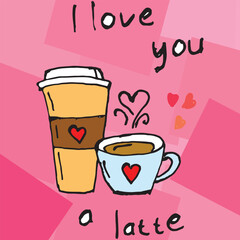 Hand drawn colorful love themed background. Vector illustration.