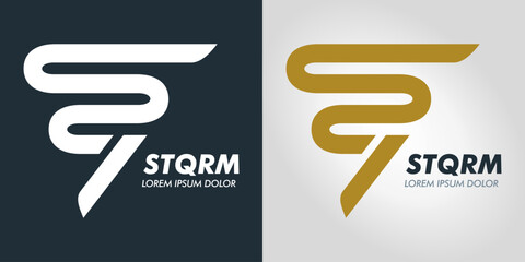 Exclusive company logo golden ST storm cyclone - obrazy, fototapety, plakaty