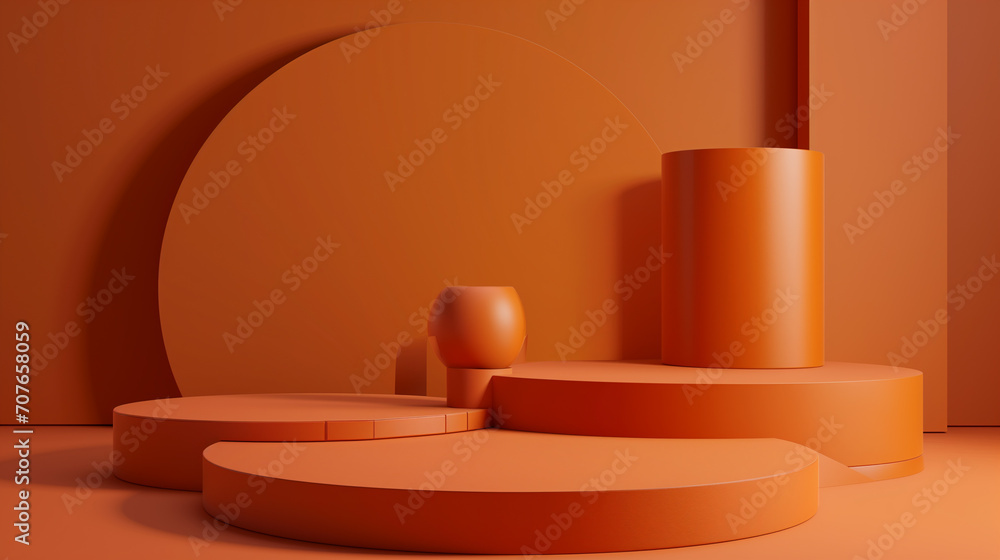Poster orange podium and minimal abstract background for halloween, 3d rendering geometric shape, stage for